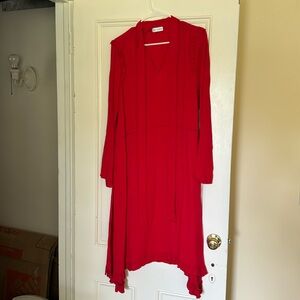 Red Scanlan Theodore Tie Neck Dress with Ruffle size M/L